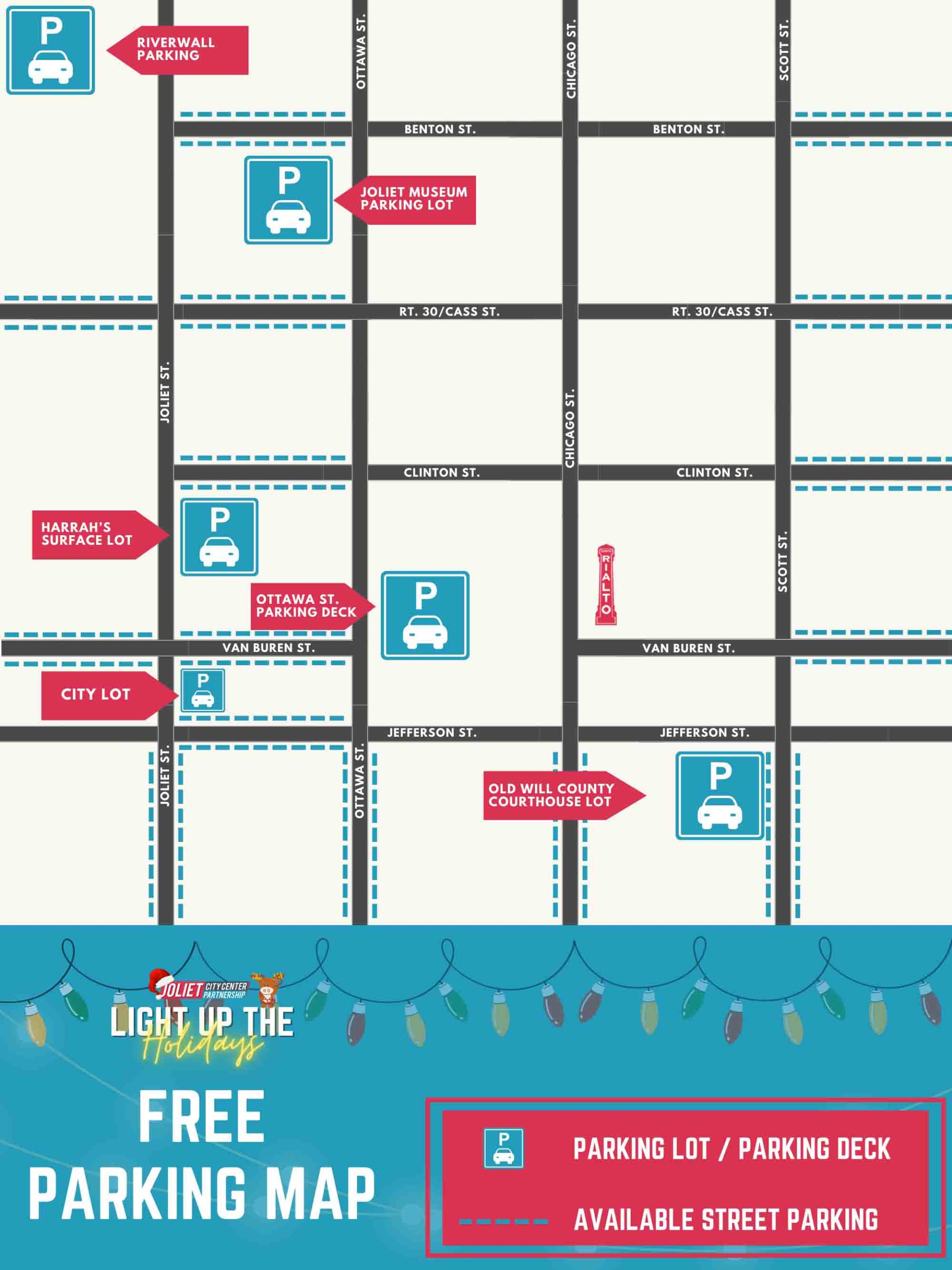 Light Up The Holidays Free Parking map