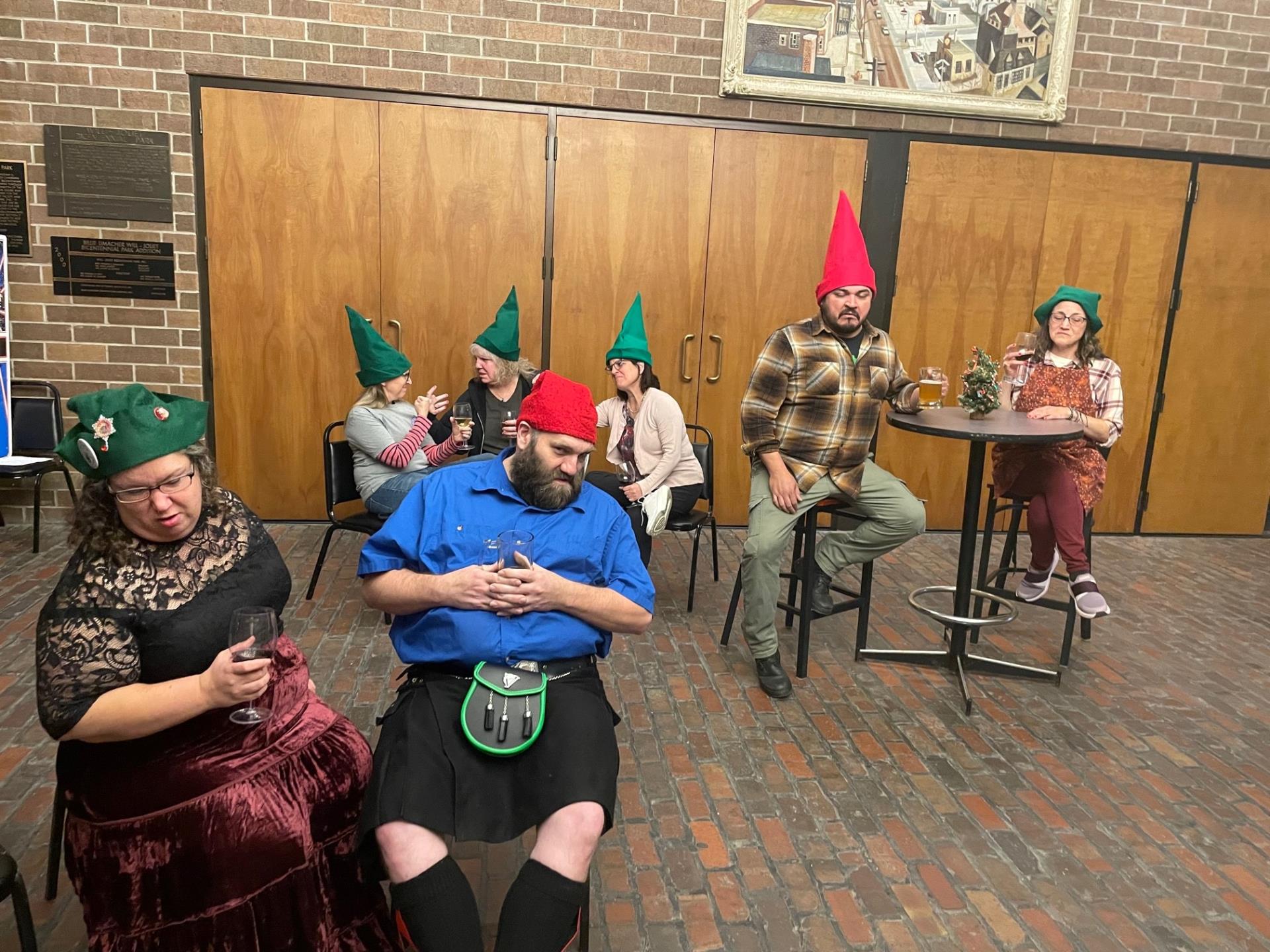 Gnomes at a bar - sitting at tables