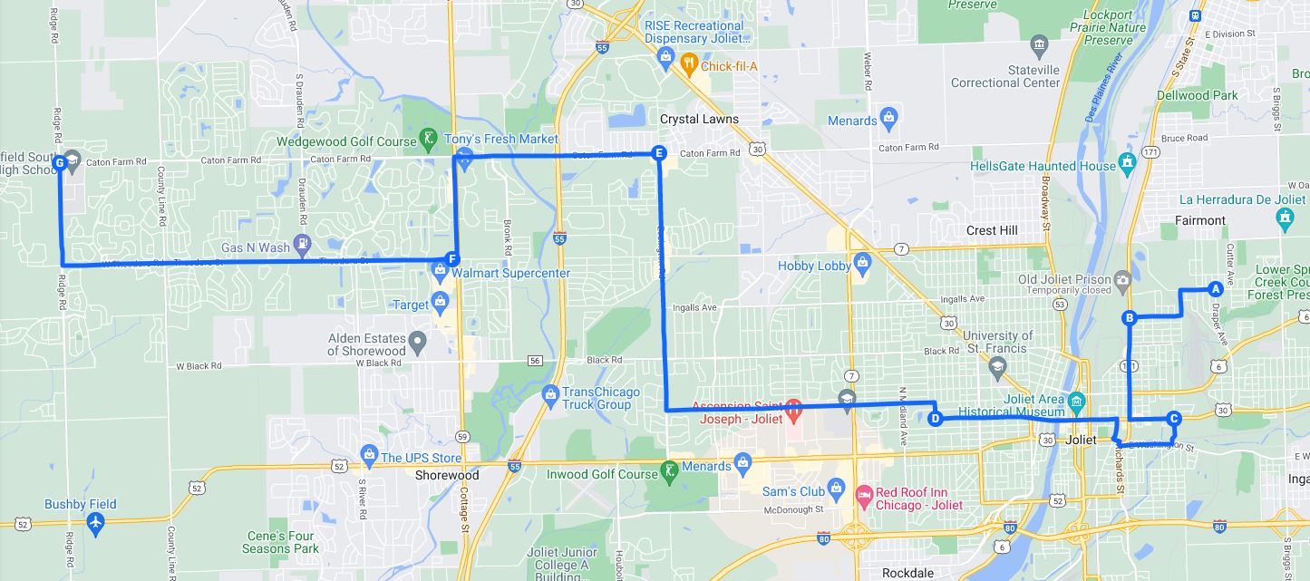 Google map route for Santa Send-Off