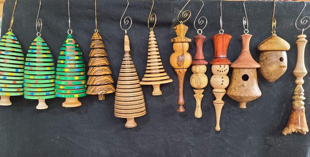 Wooden ornaments Christmas Trees and snowmen