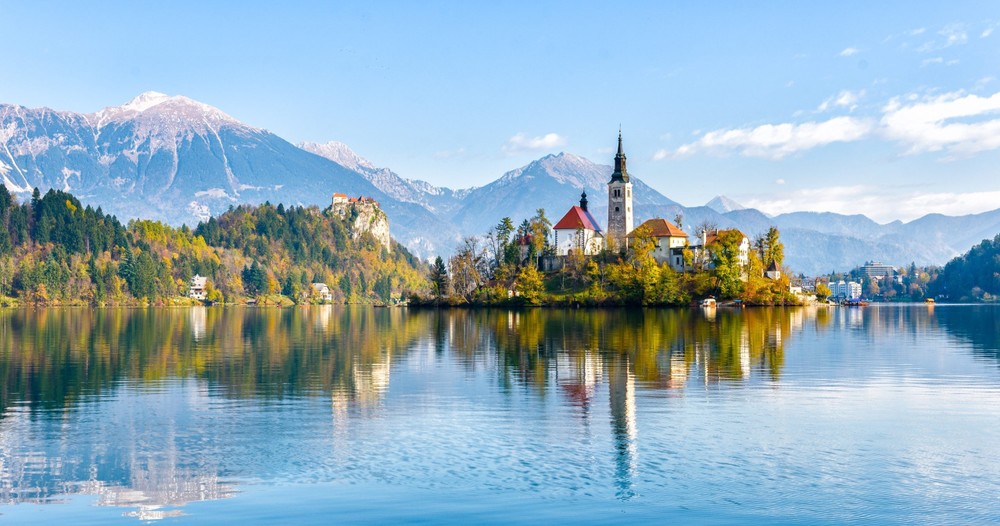 European mountan village by a lake