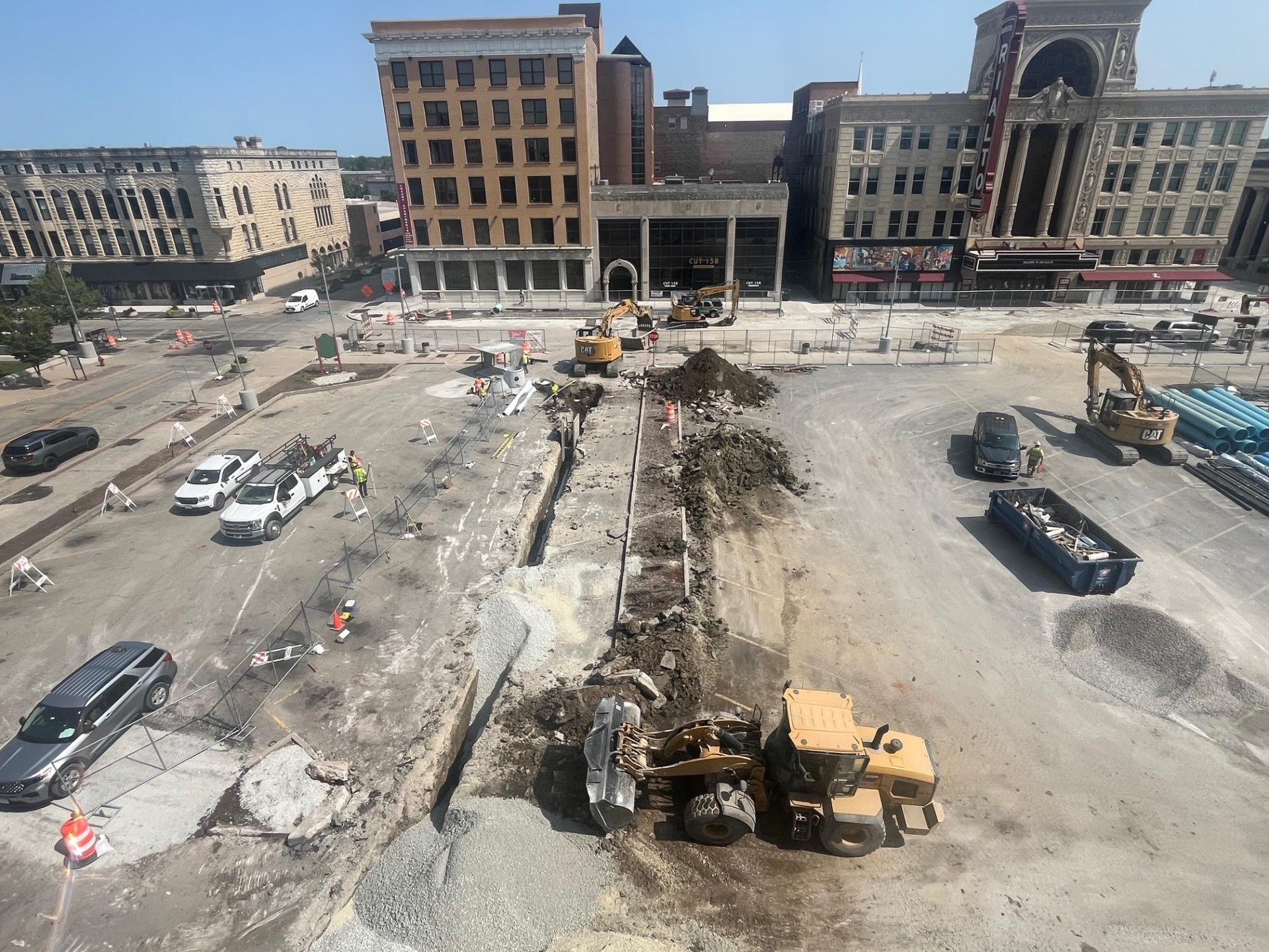 Water Main installation in the surface parking lot